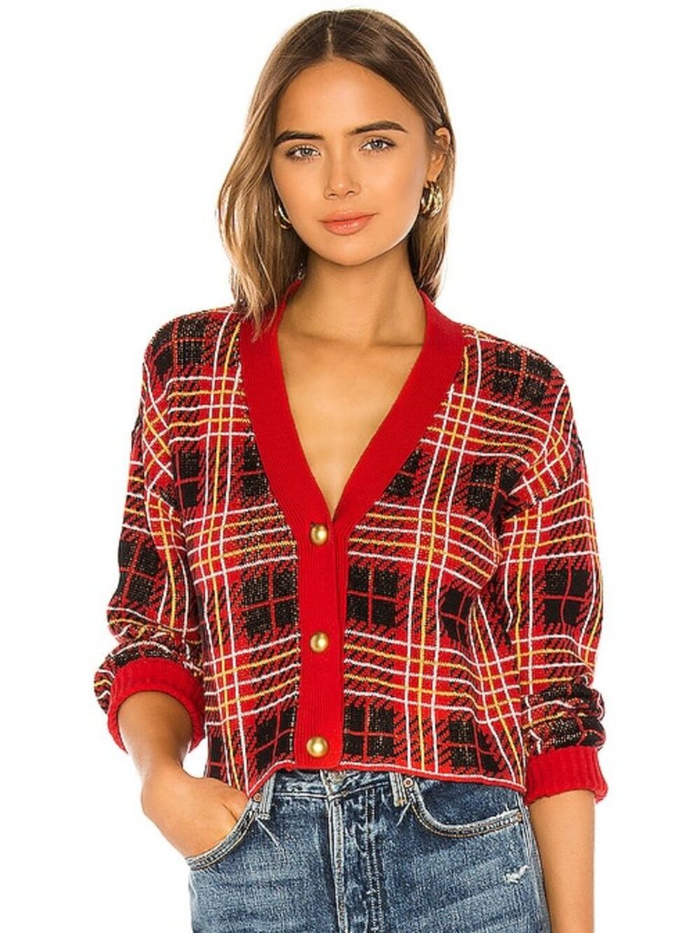 Lovers + Friends Brantley Cardigan Size XS Red Tartan Plaid SOLD OUT